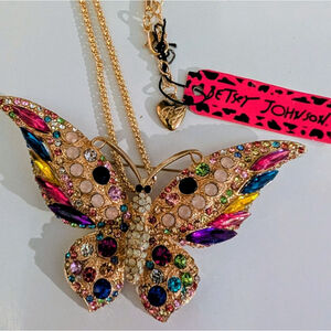Betsey Johnson Multicolor Butterfly Necklace NWT Statement Y2K Jewelry New